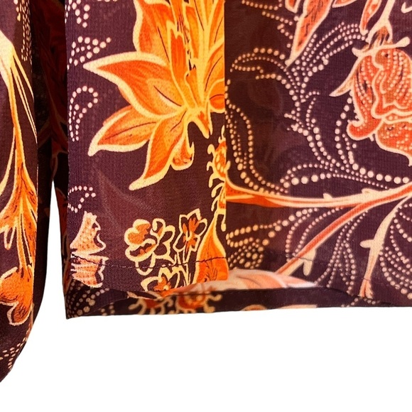 Ricki's Women's Blouse XXL Brown Orange Sheer Ruffle Neck Long Sleeve - Picture 8 of 15